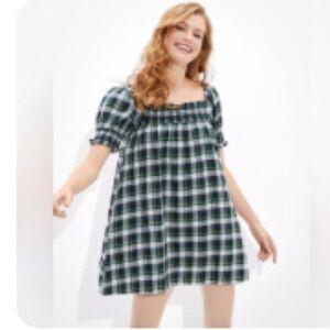 American eagle Plaid Puff Sleeve Dress